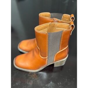 Zodiac Claret Womens Tan Leather Side Zip Ankle Boots Block Heel Size 10